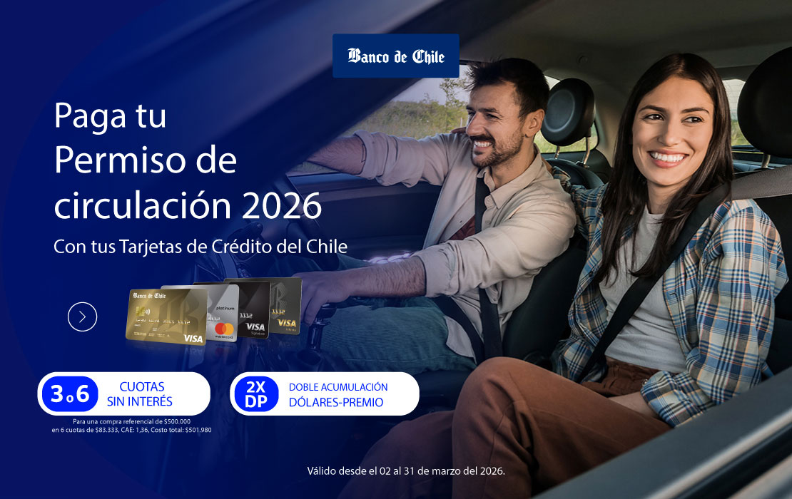 Paga tu Permiso de circulación 2026 con tus Tarjetas de Crédito del Chile