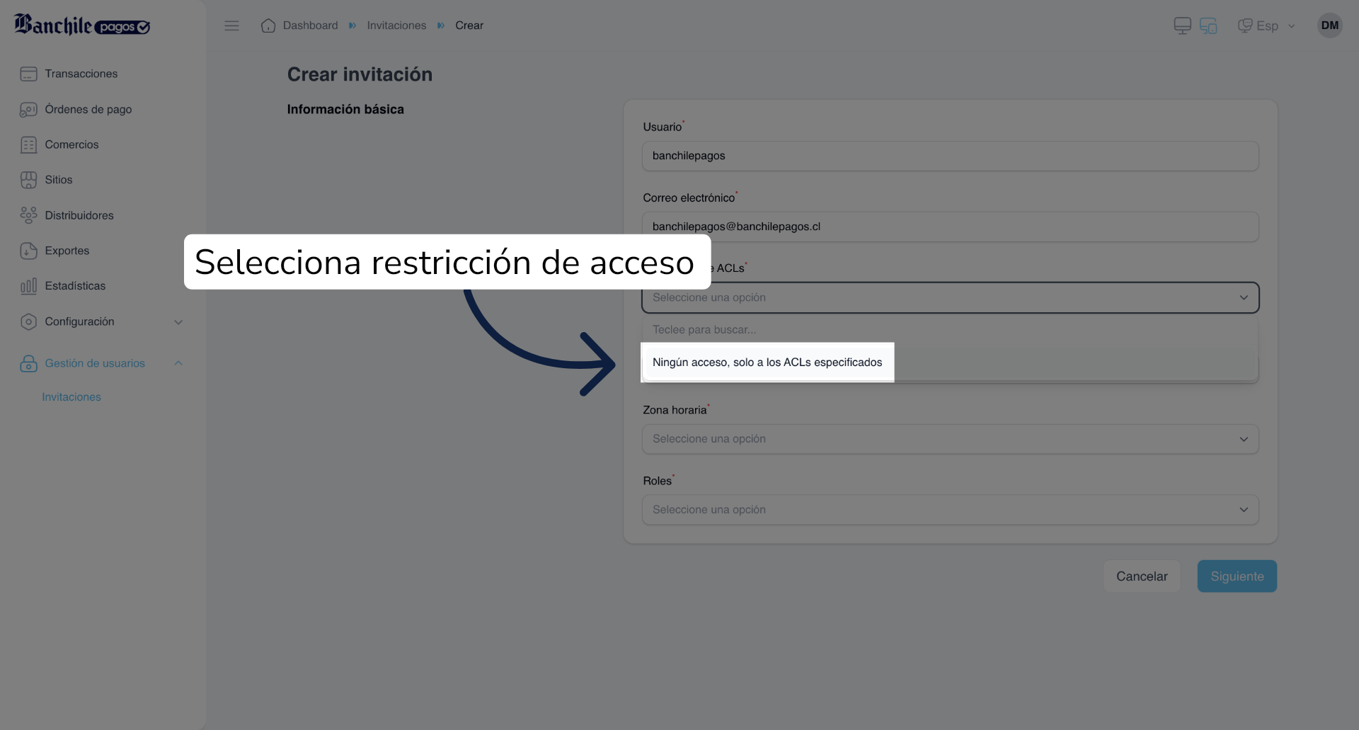 Abrir Restricción de ACLs