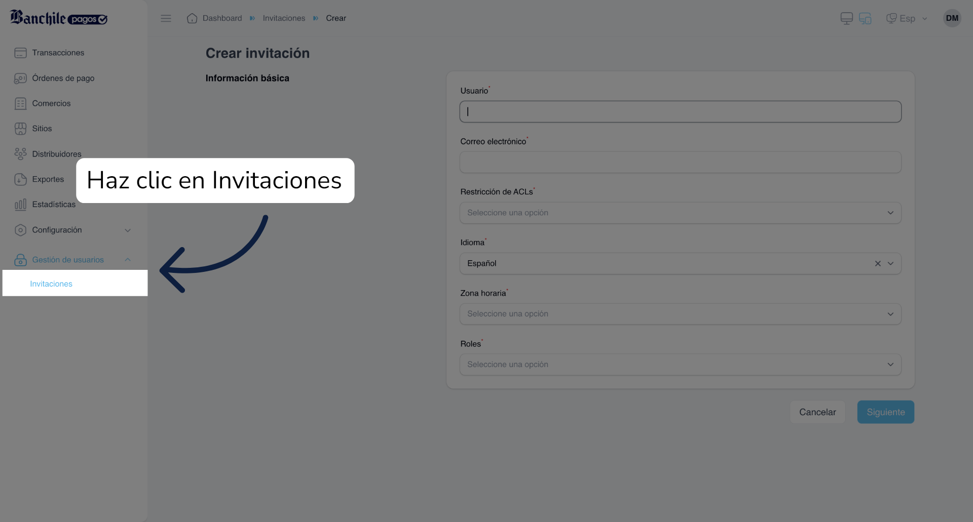 Ingresar a Invitaciones