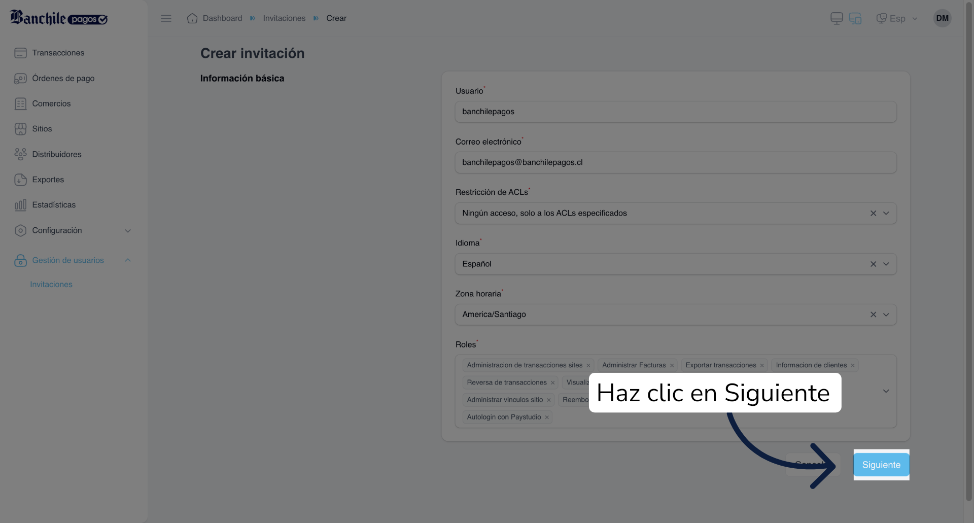 Seleccionar Roles