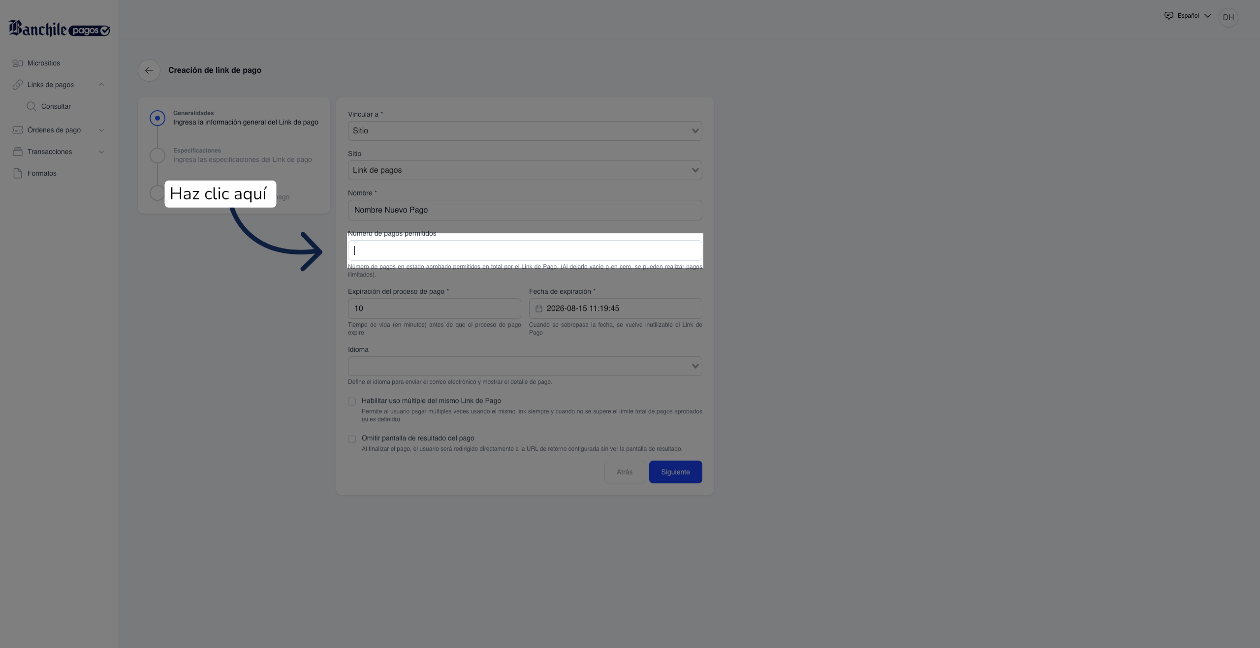 Abre Opciones De Pago