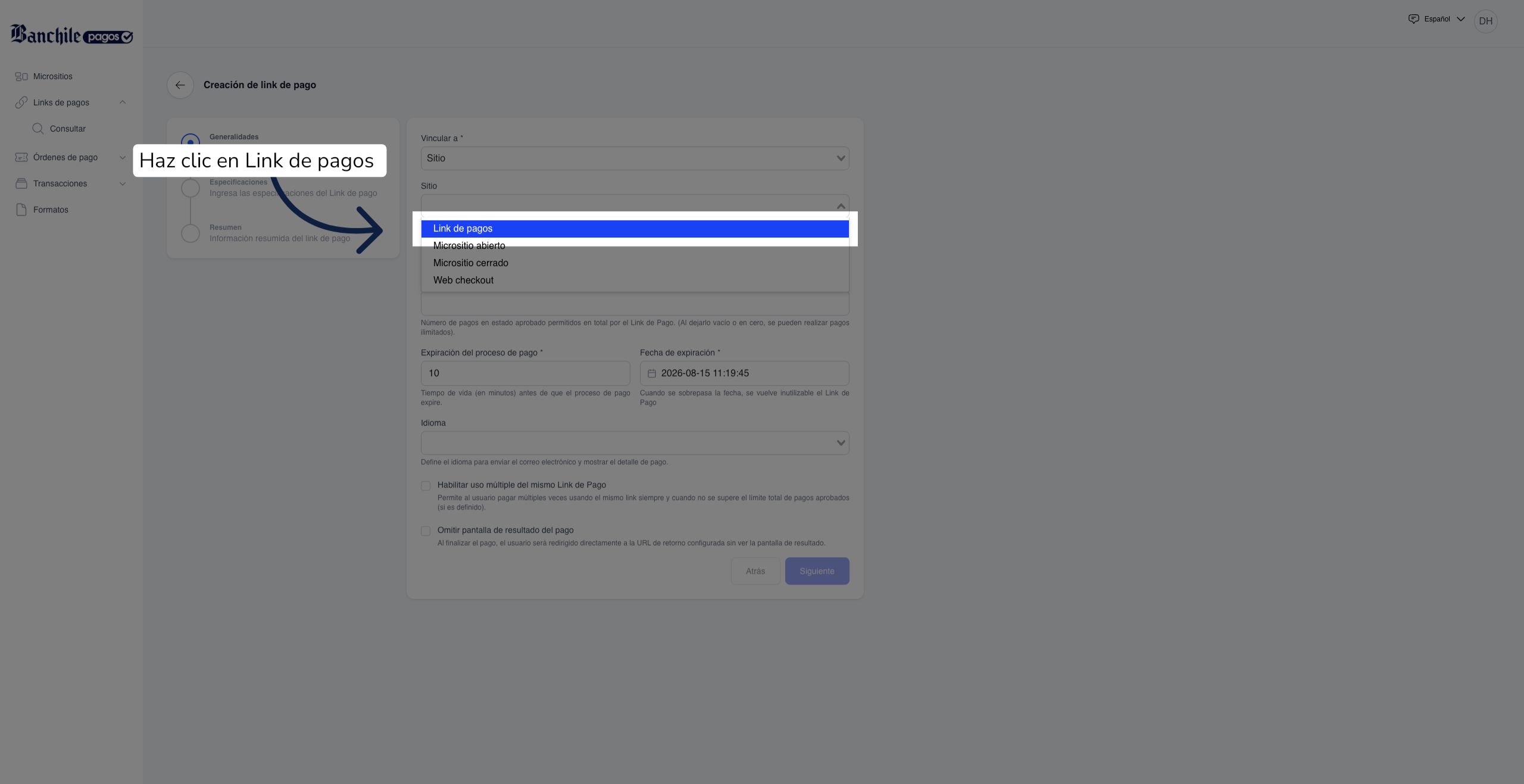 Accede a Link de Pagos