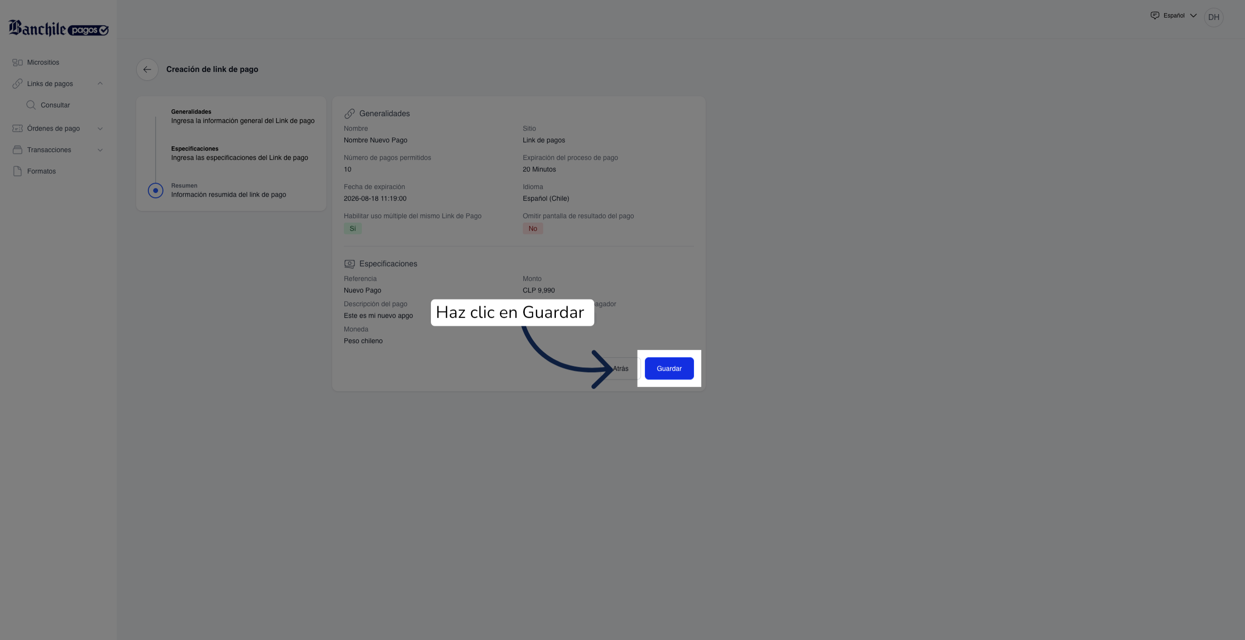 Guarda Configuración