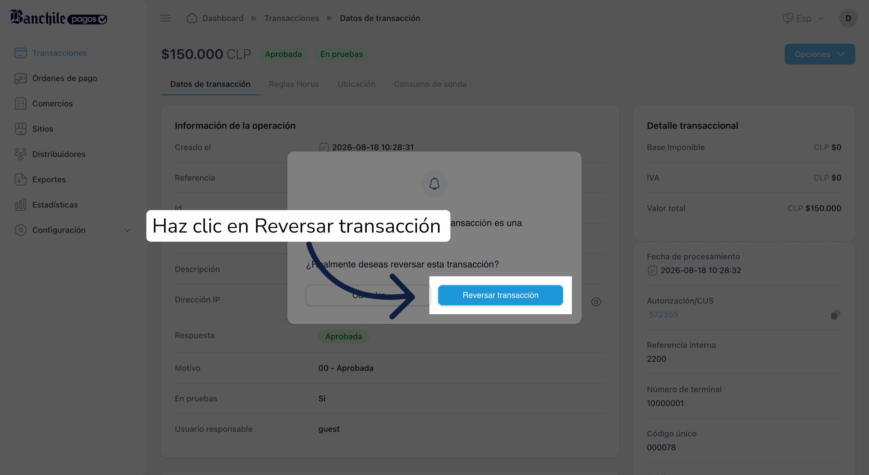 Ejecutar Reversión De Transacción