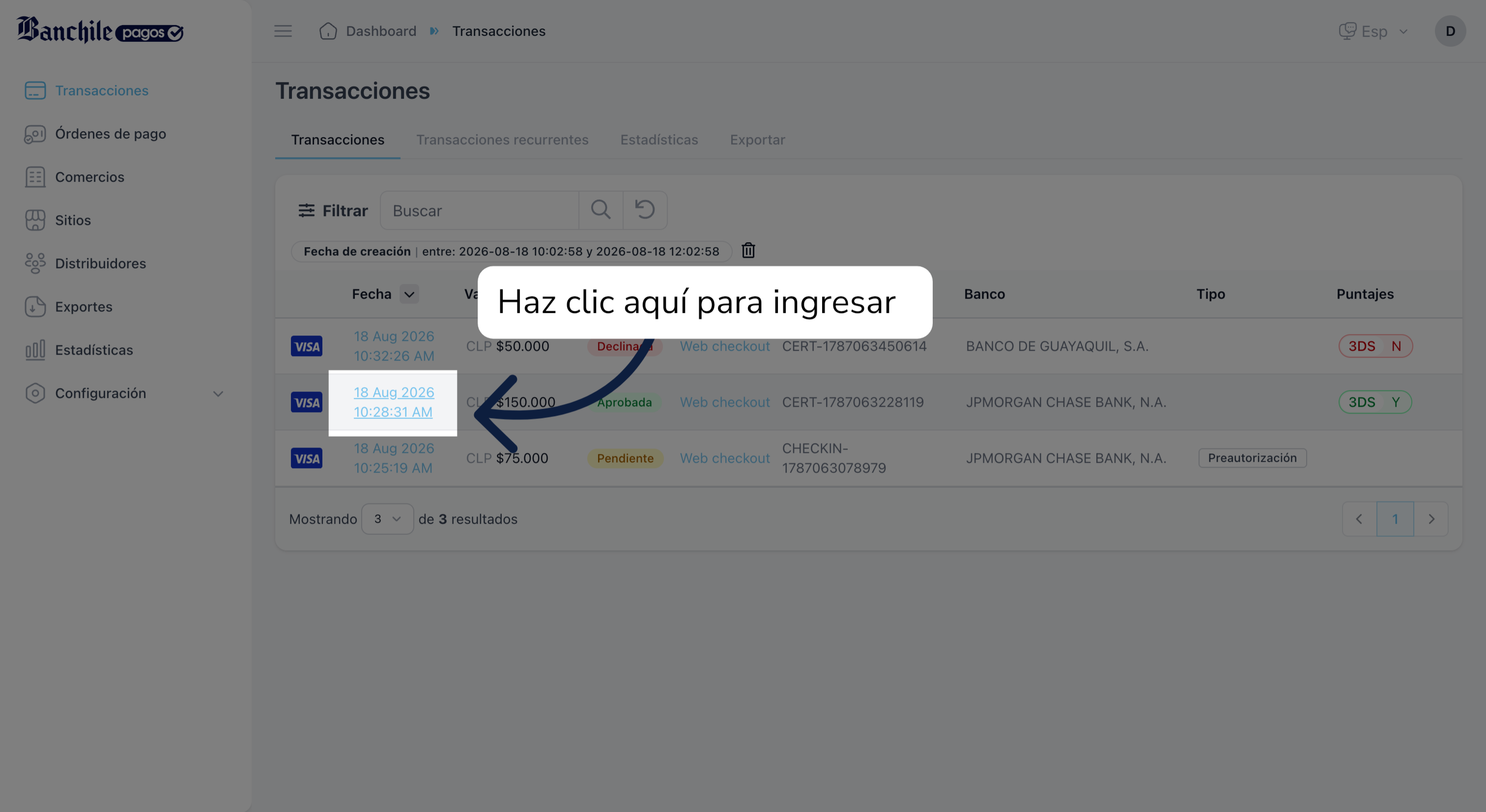 Seleccionar Transacción Por Hora