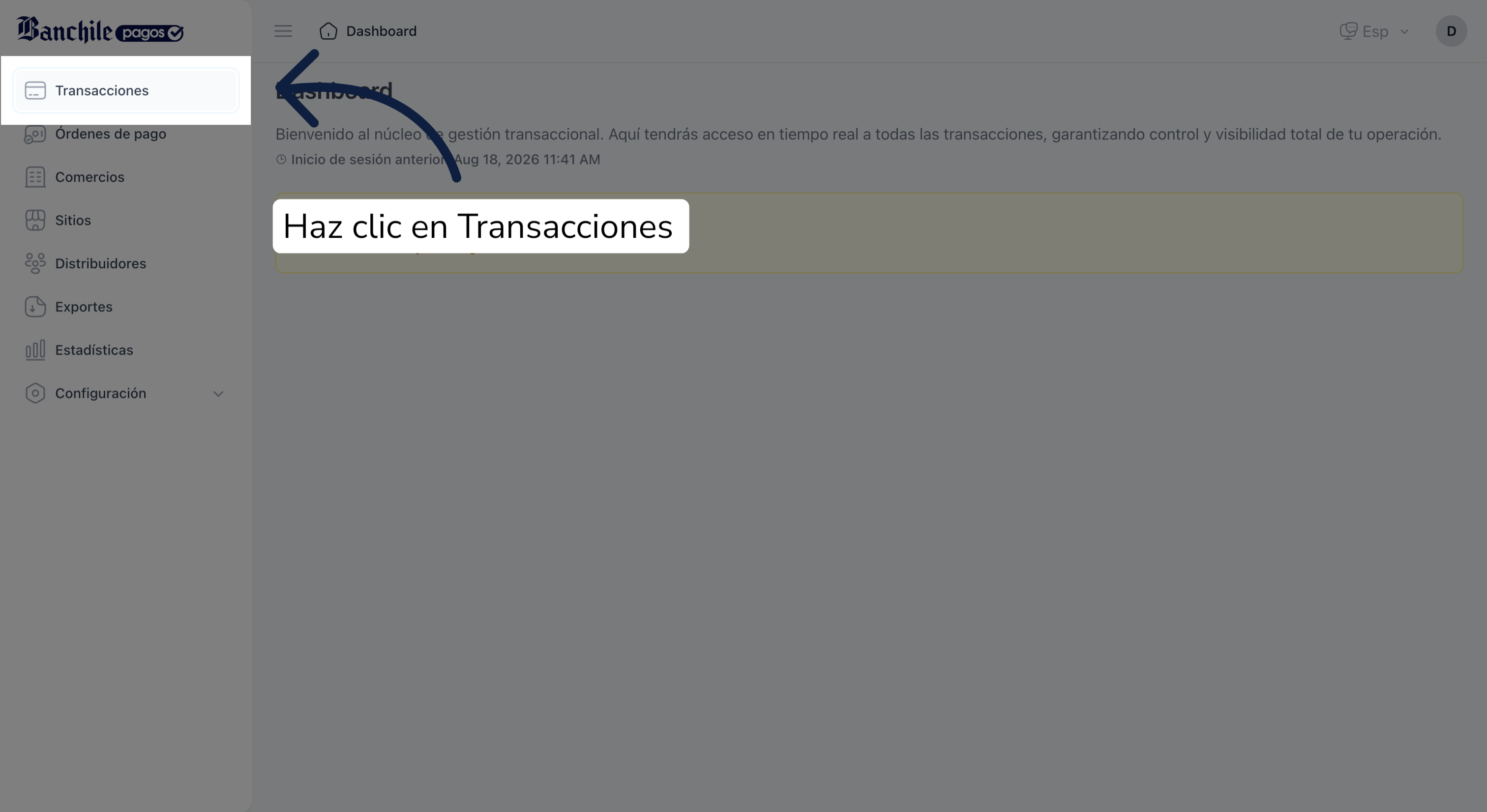 Acceder a Transacciones