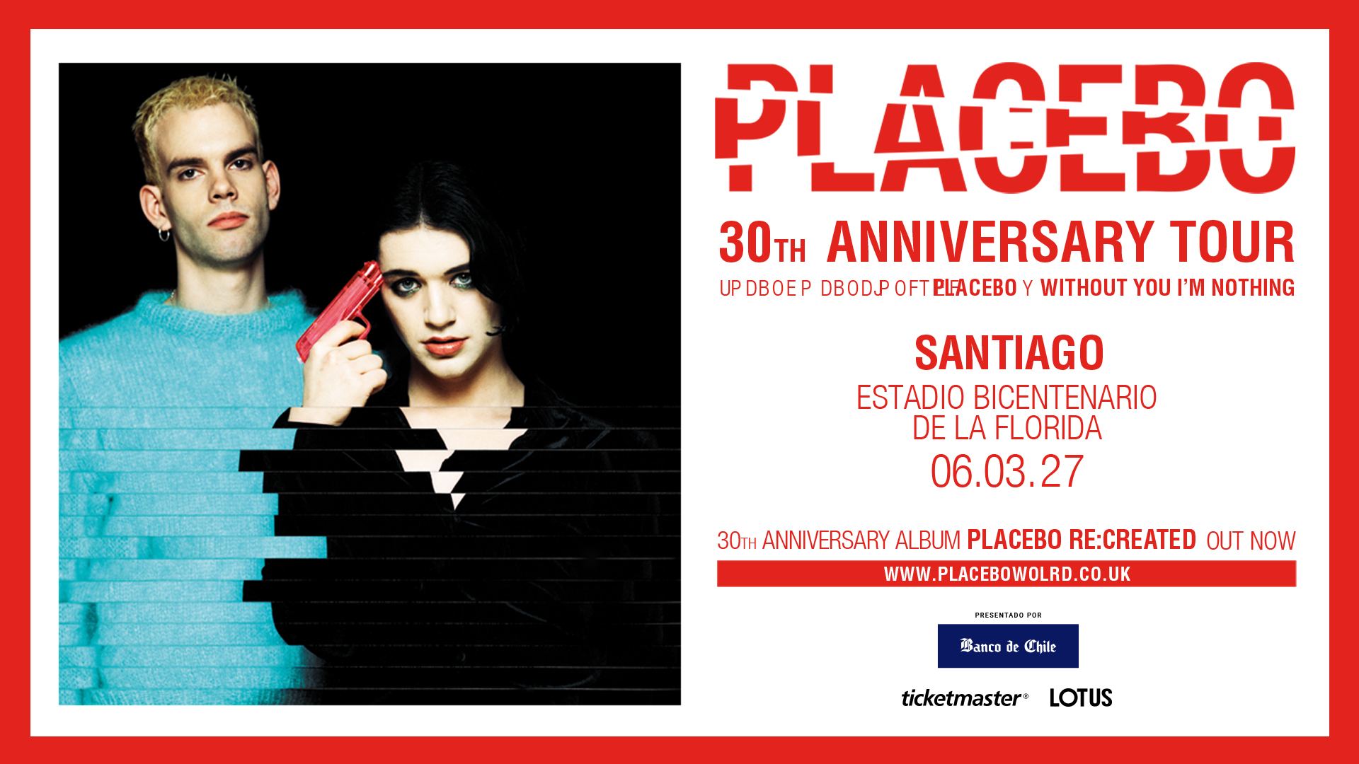 Placebo - 06 de marzo de 2027 - Portada del beneficio exclusivo Banco Chile