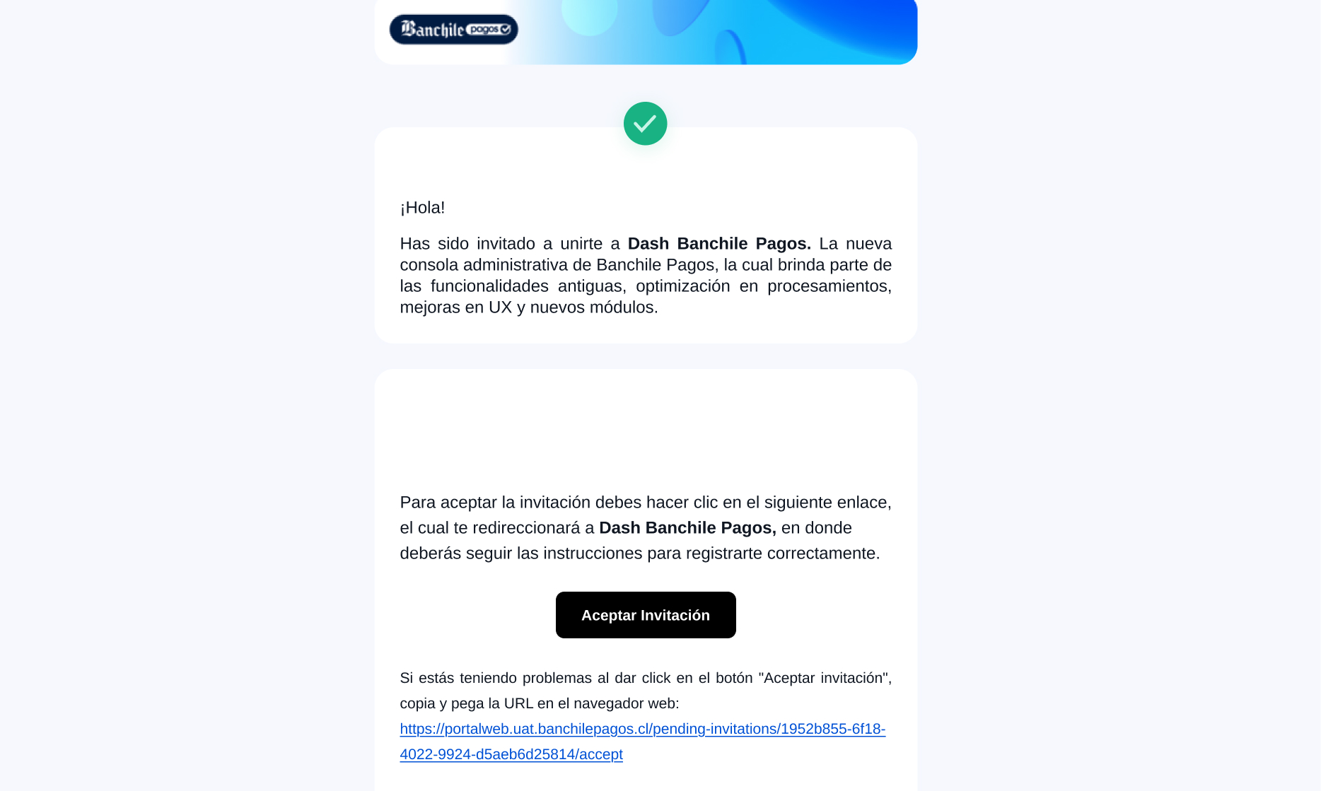 Correo de invitación con botón Aceptar Invitación
